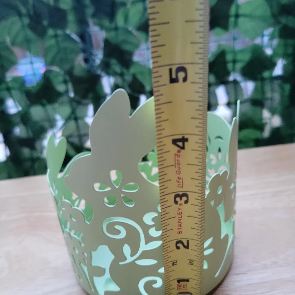 Easter Bunny Metal Tealight Candle Holder Light Green Cutout Spring Decor